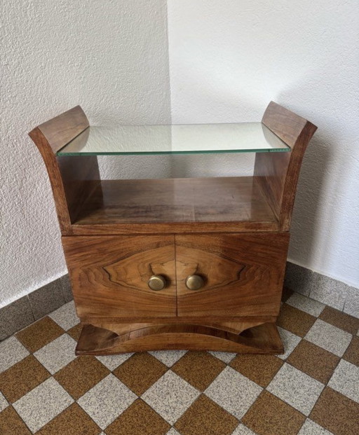 Art Deco Nachttisch aus Holz und Spiegel