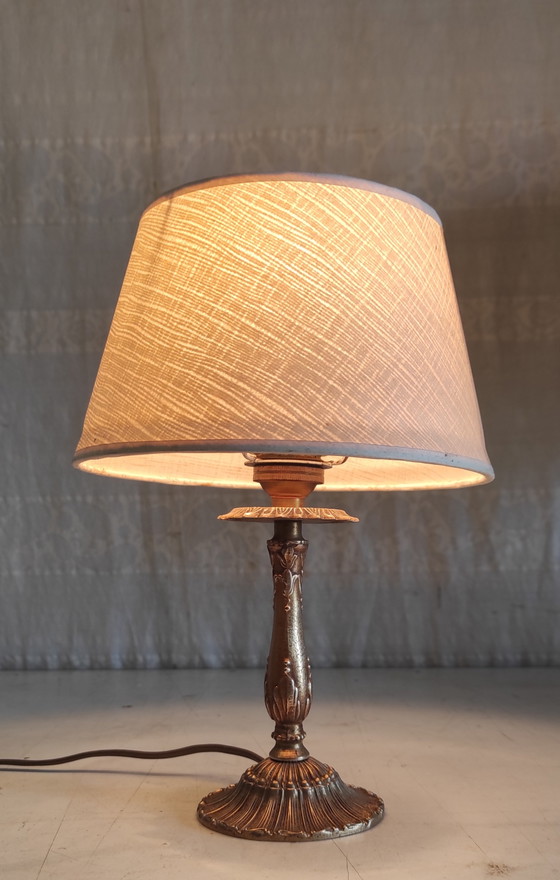 Image 1 of Brass table lamp with paper shade - mid-20th century