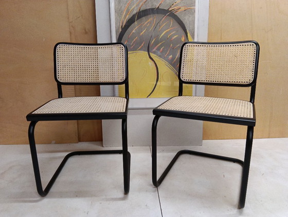 Image 1 of ALIVARMVSEVM 104. SET of 2 CESCA B32 Chairs (NEW) in Black Frame Limited Edition 