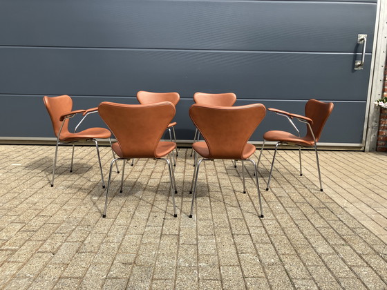 Image 1 of Fritz Hansen series 7 Butterfly chairs in Cognac leather NEW!!
