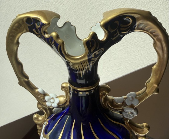 Royal Dux Porcelain Vase Cobalt Blue Gold - Czechoslovakia (photo 7 of 9)