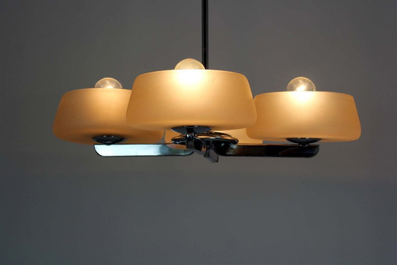 Image 1 of Lámpara de araña Art Déco cromada de ESC Zukov, Checoslovaquia, década de 1930