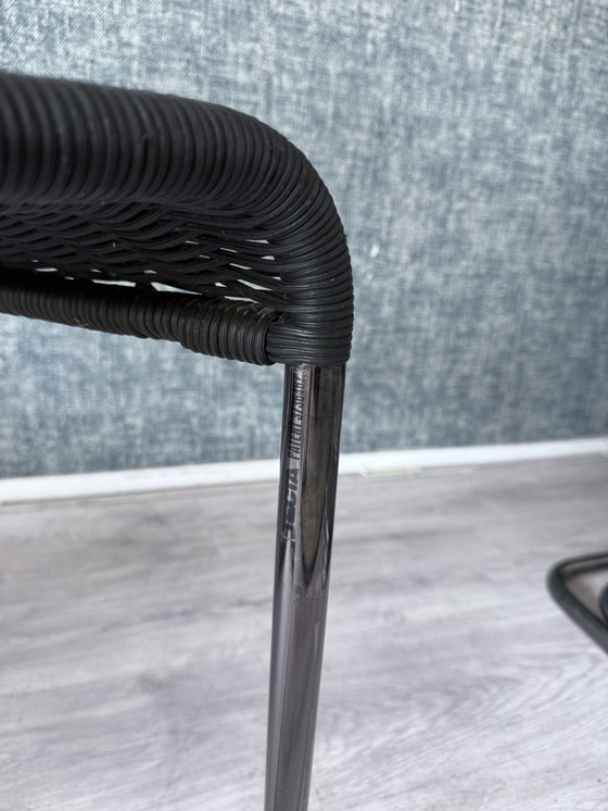 Image 1 of Set van 4 Tecta D20 sledestoelen - zwart wicker & parelchroom