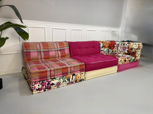 Roche Bobois Mah Jong Designer Sofa Stoff 3-Sitz handgefertigt MahJong Bunt
