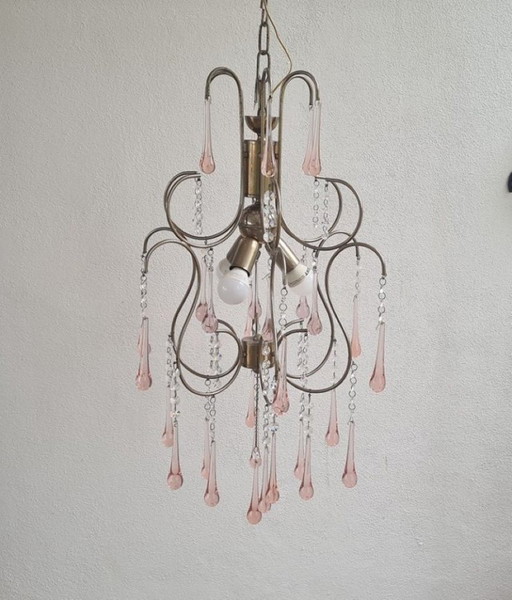 Antique Italian Chandelier Murano Glass Italy 1940s