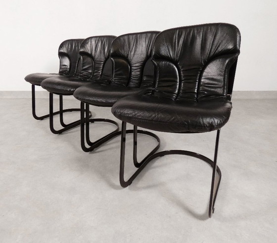 Image 1 of Willy Rizzo - Sillas de comedor de cuero negro - Cidue Italia