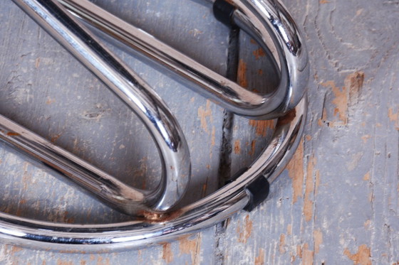Restored Bauhaus Stool, Chrome-Plated Steel, Leatherette, Geman, 1950s – Metal (photo 7 of 7)