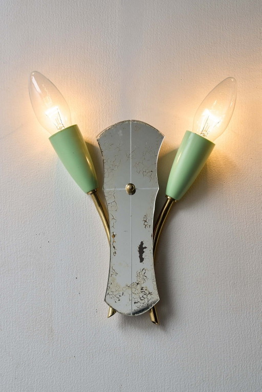 Applique murale en laiton et verre miroir, années 1950