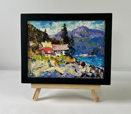 Original Oil Painting Summer Coastal Landscape Silence in the mountains