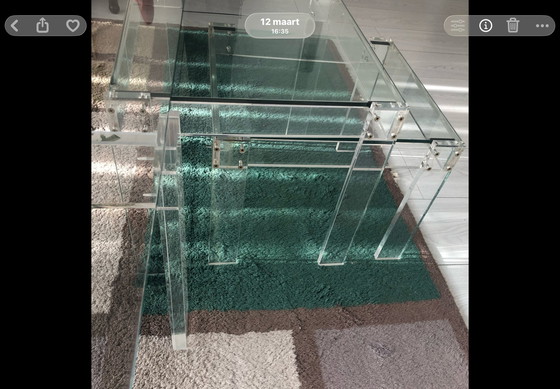 Image 1 of Coffee table with side tables Crystal with plexiglass Lucite or Lucite style