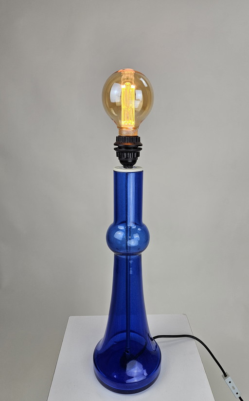 Midcentury design blue glass table lamp by Nanny Still for Raak, Netherlands, 1960s