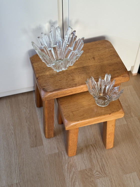 Image 1 of Vintage Brutalist Solid Oak Nesting Side Tables 70s