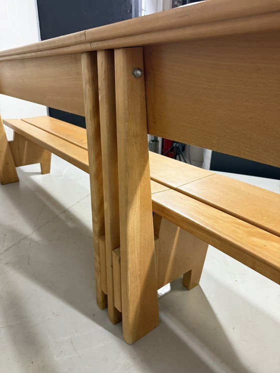 Image 1 of XL Modernist solid beech wood bench 1960s