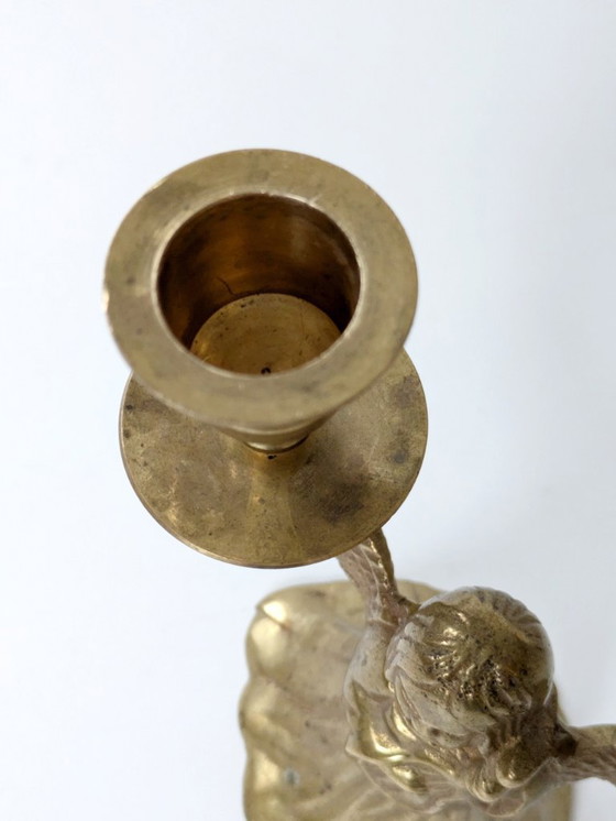 Image 1 of Midcentury Brass Candleholder, Winged Angel for 2 Candles, Christmas Brass Decor
