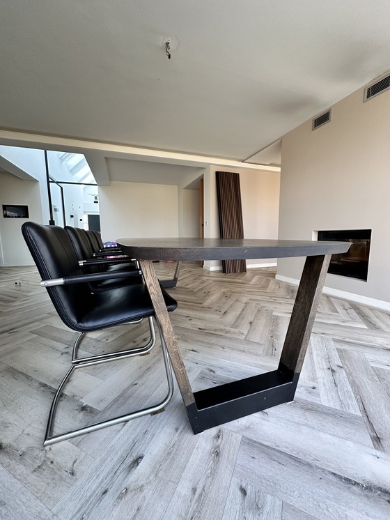 Image 1 of 4/6/8/10 black leather Henders & Hazel design dining chairs