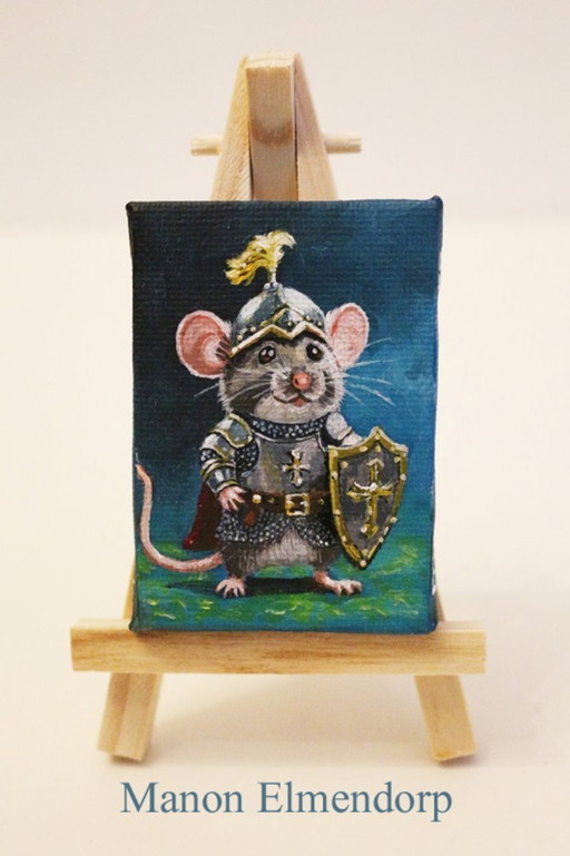 Unique Hand-Painted Little Knight Mouse Painting