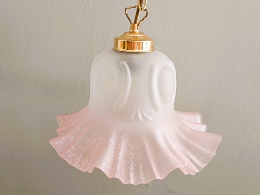 Witte en roze glazen tulp hanger