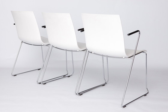 Image 1 of Set of 3 Thonet Stackable Chairs – Vintage Conference or Dining Chairs, 2000s Modern Design, Metal Frame & Plastic Seat