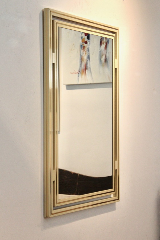Élégant Miroir de Pierre Vandel Paris, France années 1970, Aluminium, Laiton, Mid Century Modern (photo 11 sur 11)