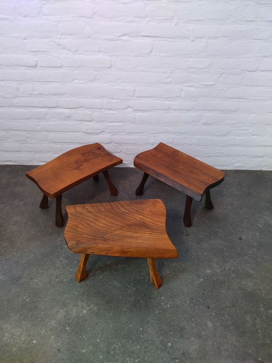 Image 1 of 3 x tables d'appoint brutalistes / tables en tronc d'arbre, années 1960