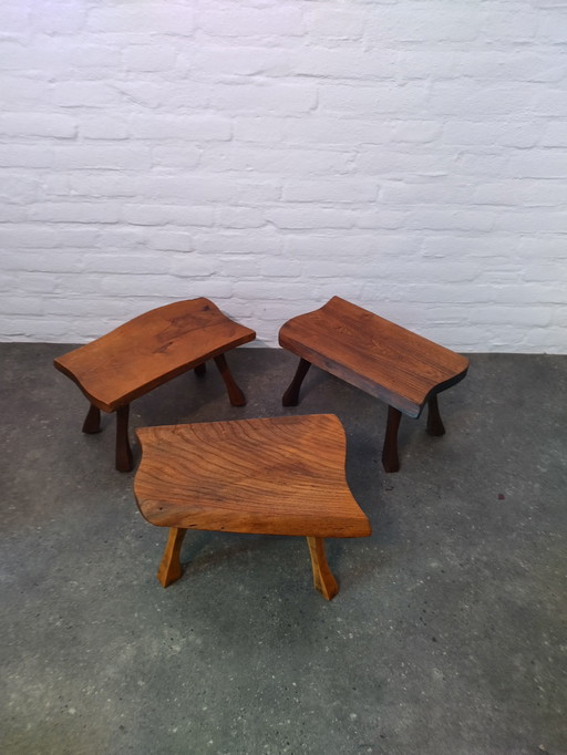 3 x Brutalist bijzet tafeltjes / boomstam tafeltjes, jaren '60