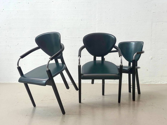 Italian vintage stiletto armchairs in leather, 1980s – Side chairs (photo 5 of 13)