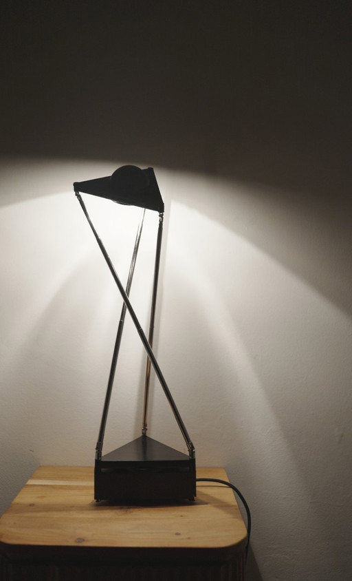 Lampada Kandido di Ferdinand Alexander Porsche per Luci Italia, lampada da tavolo alogena cromata anni '80