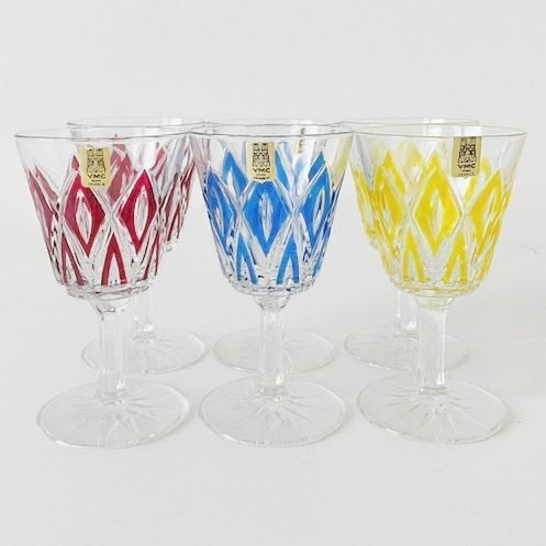 Image 1 of Jeu de verres à champagne VMC France Reims Harlequin 1960s neufs