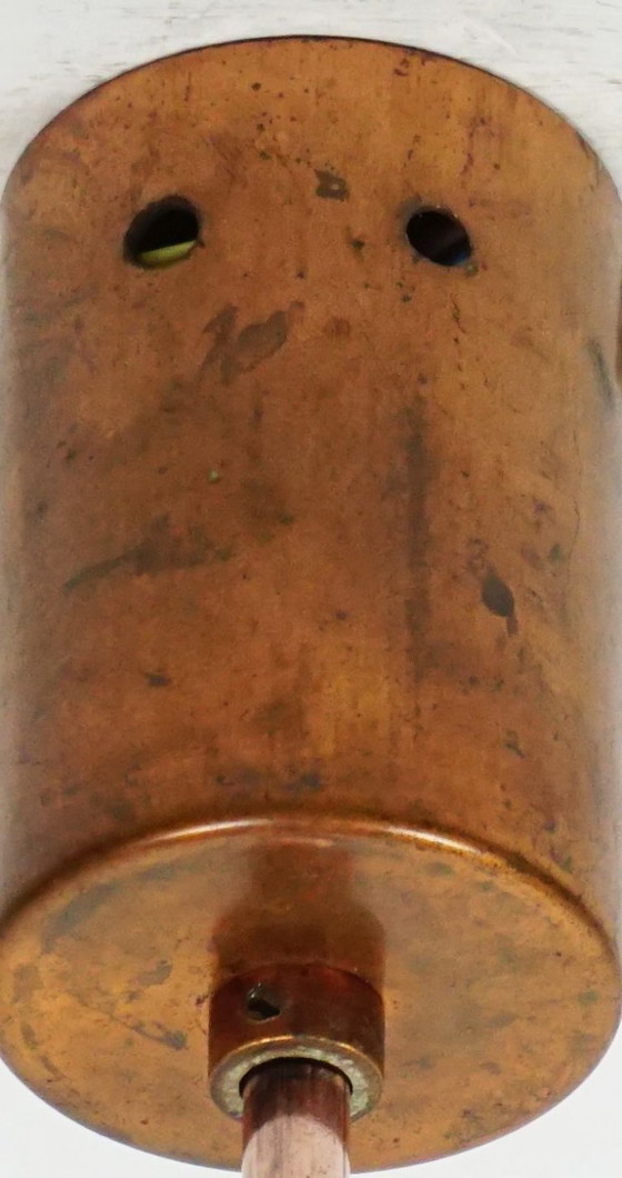 Image 1 of Lámpara colgante moderna de mediados de siglo en cobre flameado y vidrio azul, década de 1960