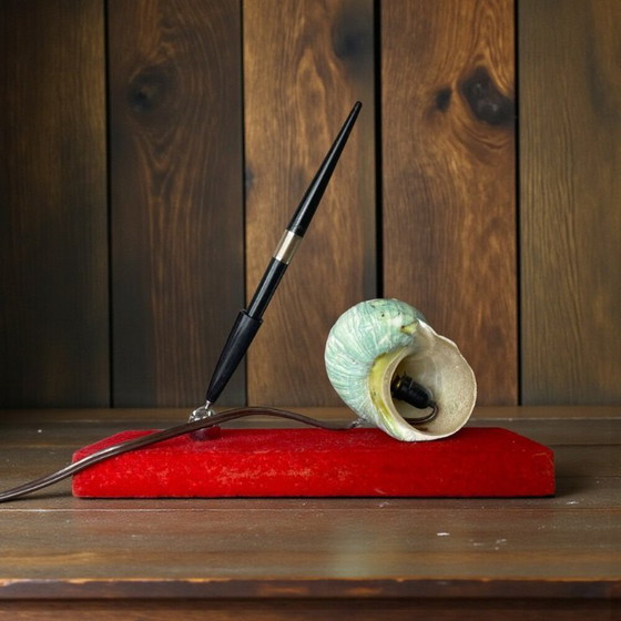 Image 1 of Juego de escritorio con luz de concha náutica y bolígrafo, años 40
