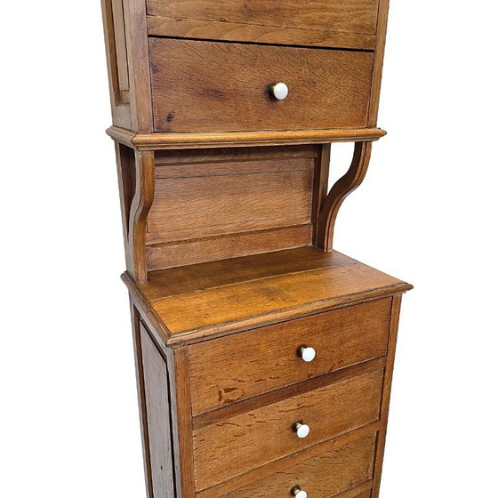 Image 1 of Antique narrow oak chest of drawers, from the early 20th century