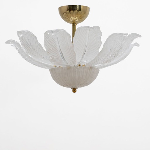 Murano Glazen Plafondlamp met Witte Bloemvormige Glazen Bloembladeren