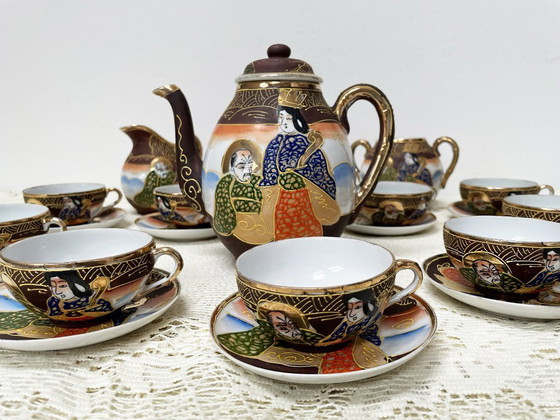 Image 1 of Vintage Satsuma - Hand-painted fine porcelain coffee set for 10 people