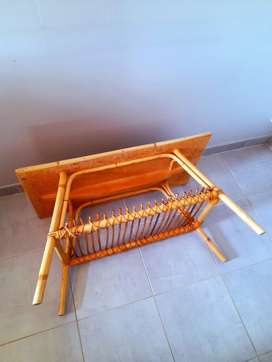 Image 1 of Audoux Minet/Capron Rattan-Couchtisch, 1950