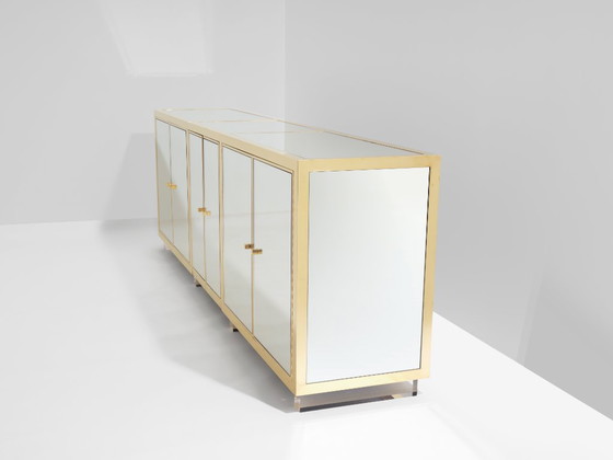 Image 1 of Michel Pigneres brass mirrored lucite feet sideboard 1970s