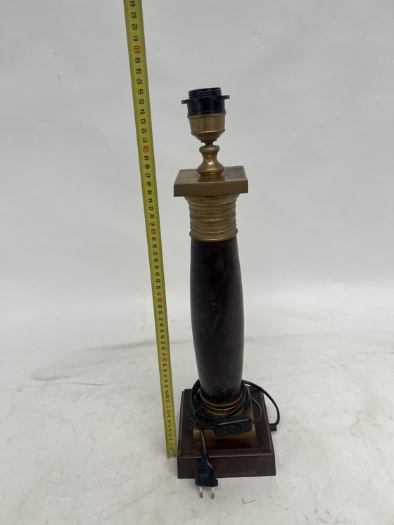 Vintage Napoleonic Column Table Lamp – Wood, Brass (photo 2 of 5)