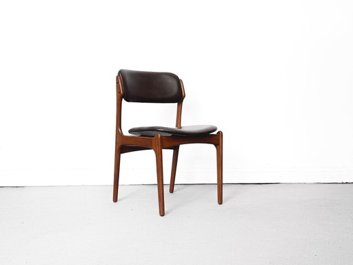 1/4 Sedia da pranzo in teak Erik Buch Odd. Danese Mid Century Pelle Marrone 