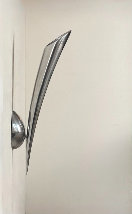 Applique vintage moderniste, métal chromé, France 1970