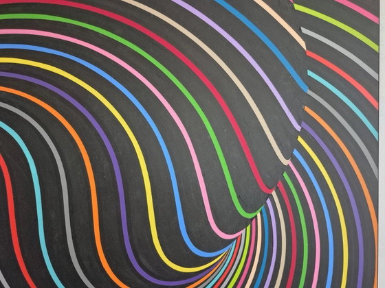 Image 1 of Movement - abstract optical artwork in rainbow colors by Franklin van Dam (95 x 95 cm, acrylic on MDF)
