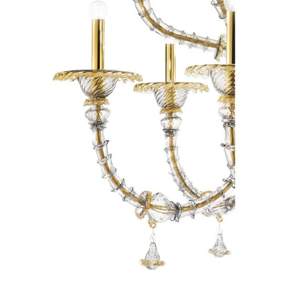 Image 1 of Eleganter, riesiger Ca’ Rezzonico Murano-Glas-Kronleuchter mit Goldakzenten und Blättern
