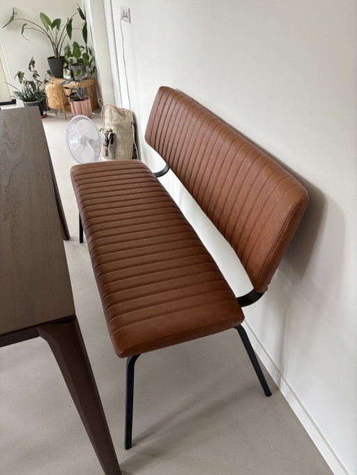 LABEL 51 Leren Gusto Eetkamerbank Cognac – 2 zitsbanken, Leather, Metal