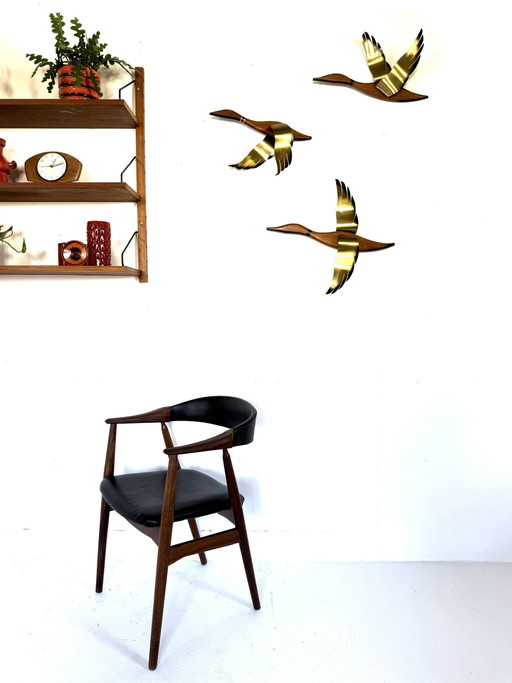 Vintage teak & messing vliegende eenden, jaren ‘60