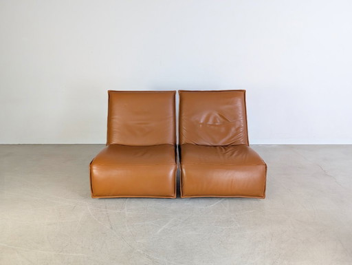 2x Koinor Epos Free Motion armchairs, cognac brown leather, design