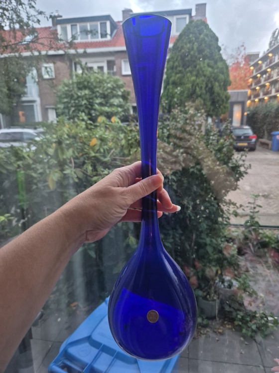 Vaso Bulb in vetro Mid-Century Modern, Arthur Percy per Gullaskruf, 41 cm, Vasi, Blu (foto 4 di 6)
