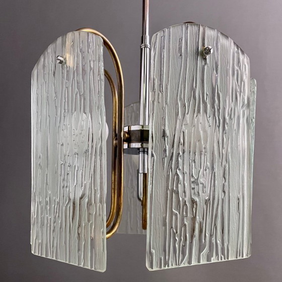 Image 1 of Lampada a sospensione a cinque luci in ottone/cromo di metà secolo moderno del 1960