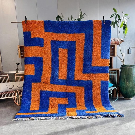 Blue and Orange Moroccan rug, Authentic Moroccan rug, Berber carpet, Genuine Wool rug, Handmade rug, Beni ourain style 300X200cm