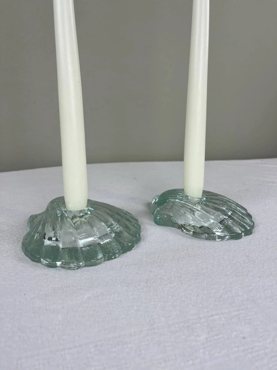 Par de portavelas con forma de concha de vieira – Crystal, Glass, Vintage (photo 7 of 10)