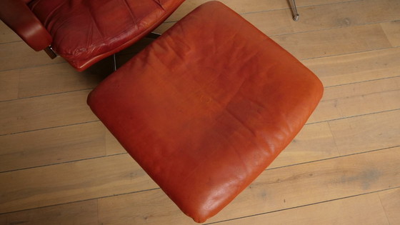 Image 1 of Vintage zithoek | 3-zits | fauteuil + hocker | King sofa | Leer