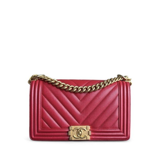 Chanel Boy Medium - 25CM Chevron Rood Goudkleurige Hardware Serie 25
