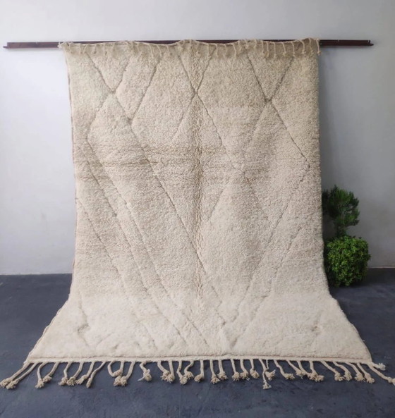Grande Tappeto Beni Ouarain Autentico, Ecru con Motivo a Diamanti - 300x200cm – Tappeti, Lana, Cotone (photo 3 of 3)